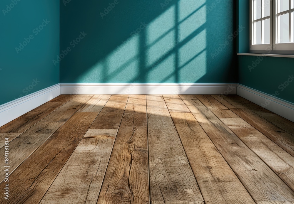 Cozy wooden floor in modern room with green walls Cozy wooden floor in modern room with green walls