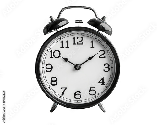 Classic black alarm clock with clear numbers and a timeless design, perfect for home or office decor.