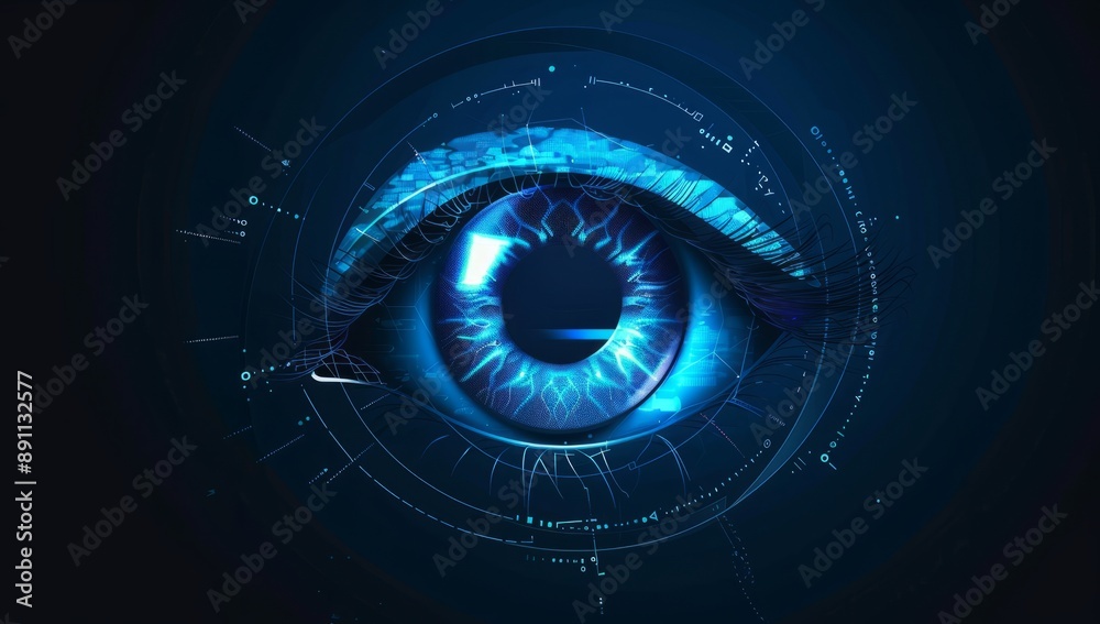 Abstract eye icon with blue eyeball Abstract eye icon with blue eyeball