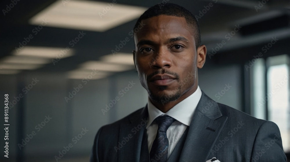 Fototapeta premium Isolated portrait of black african american businessman lawyer, legal representative, sales, company boss executive on background