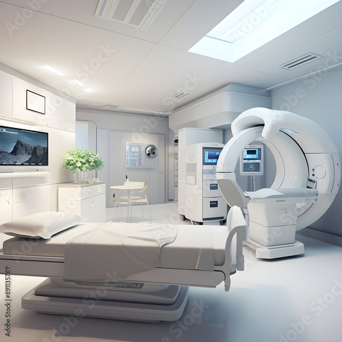 Clinical, High-Tech CT Scanner Room in a Modern Hospital Environment