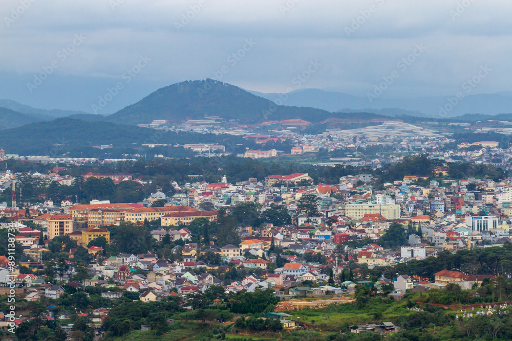 Aerial View Of Landscape Of Dalat City, Vietnam. Da Lat City Is A Popular Tourist Destination Located In The Lam Dong Province Of Vietnam. Aerial View Of Landscape Of Dalat City, Vietnam. Da Lat City Is A Popular Tourist Destination Located In The Lam Dong Province Of Vietnam.