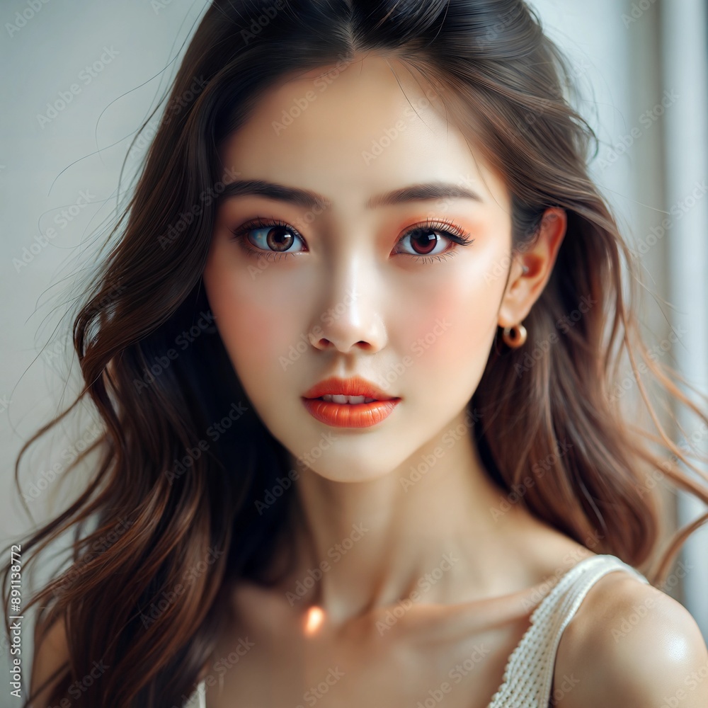 Fototapeta premium アジア人モデルの写真撮影、ナチュラルでシンプルな外観