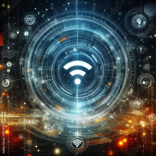 Wireless network and connection abstract data background with wifi symbol 