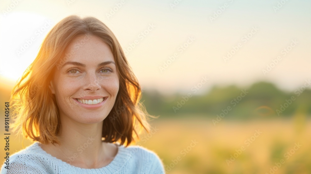 Woman in her early 30s with subtle crow's feet and forehead wrinkles. Woman in her early 30s with subtle crow's feet and forehead wrinkles.
