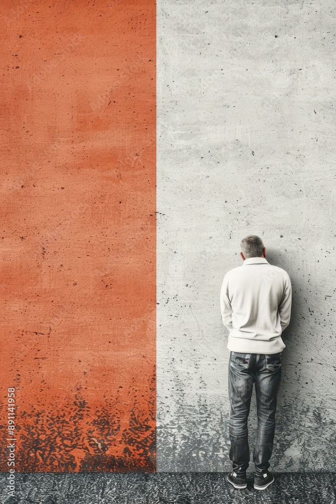 Obraz premium Man Standing Before a Wall