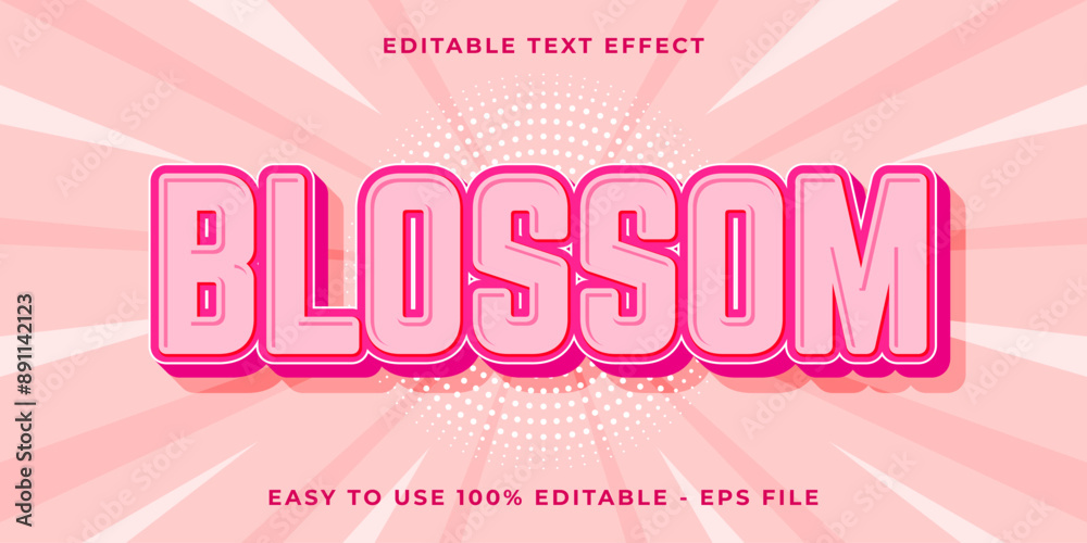 Editable text effect blossom 3d cartoon template style trendy vector