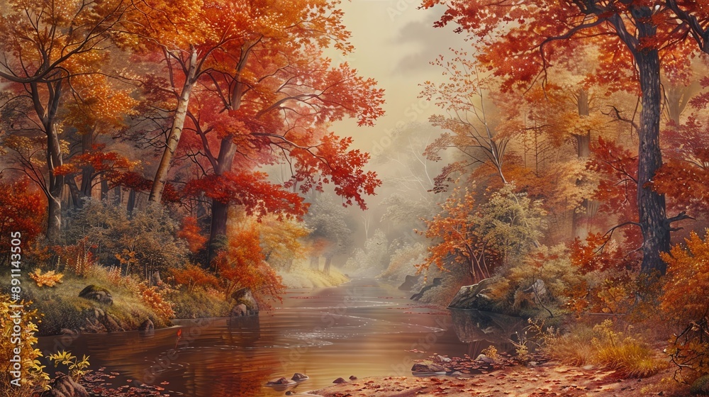 A long-shot landscape of an enchanting autumn forest A long-shot landscape of an enchanting autumn forest