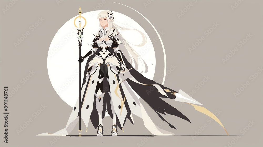 Frontal view of an isekai heroine in minimalist design