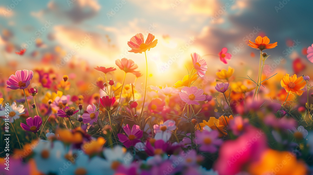 Fototapeta premium カラフルなコスモスの花畑