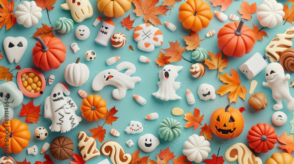 Festive Halloween Treats Surrounded by Autumn Leaves on Blank Text Area, High-Quality Colorful Image for Fall Season Marketing Materials, Generative Ai Festive Halloween Treats Surrounded by Autumn Leaves on Blank Text Area, High-Quality Colorful Image for Fall Season Marketing Materials, Generative Ai