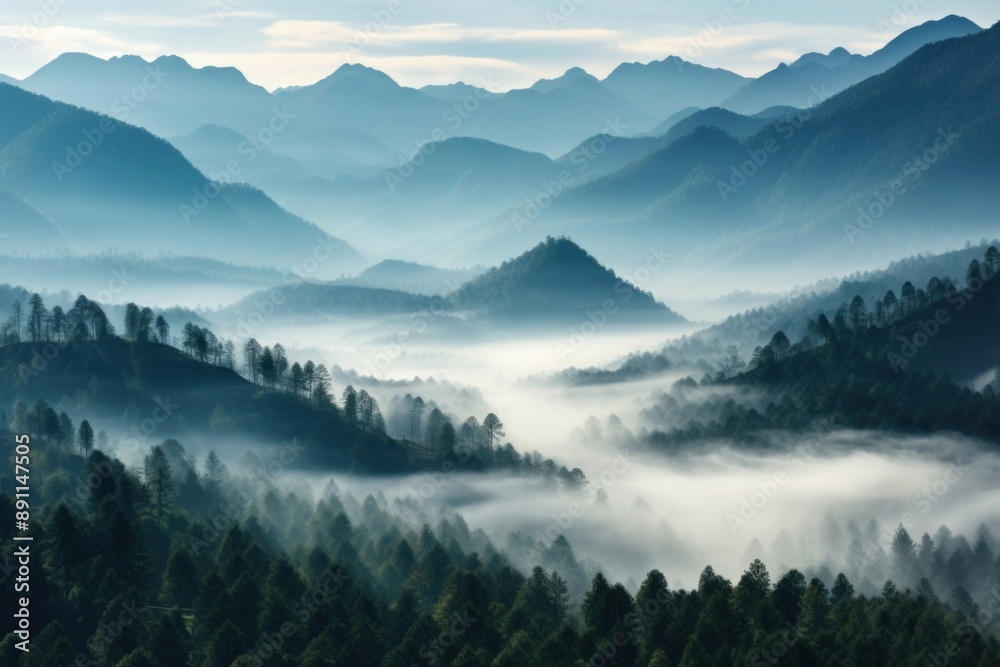 Obraz premium Mountain fog landscape panoramic.