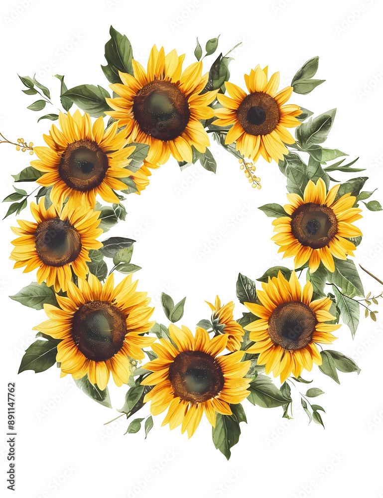 sunflower frame on white background 