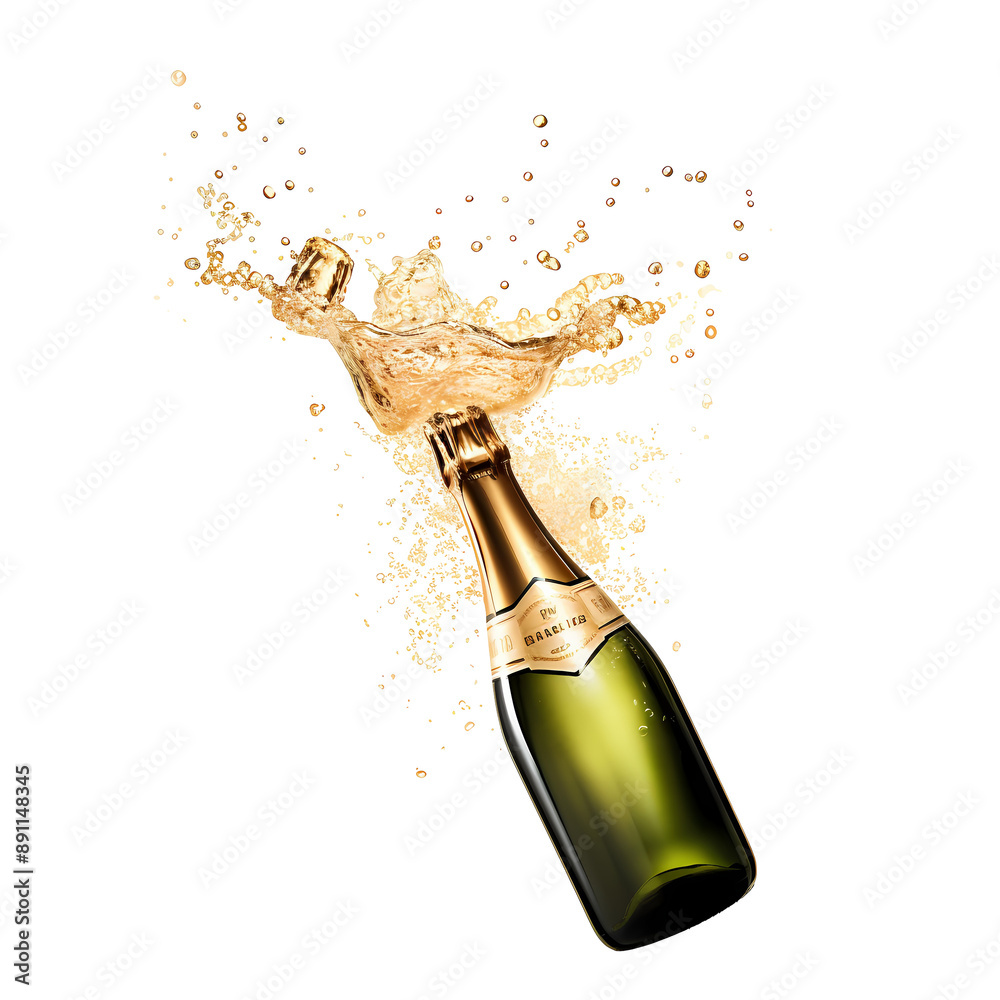Fototapeta premium champagne cork and champagne bottle isolated on white background