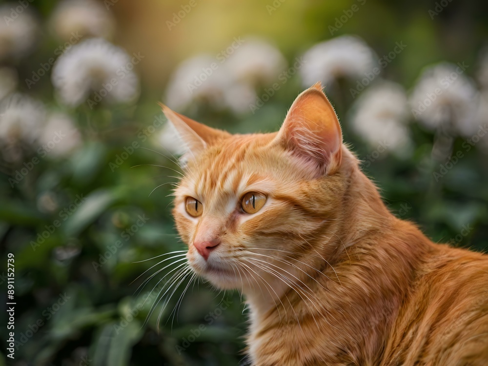 orange cat with blur background, orange cat is sitting and looking orange cat with blur background, orange cat is sitting and looking