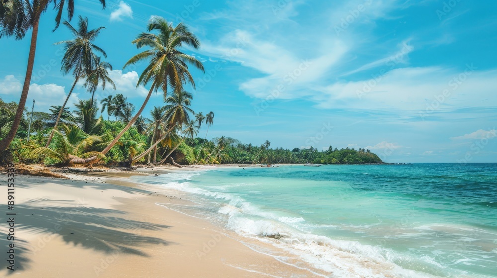 Tropical beach with palm trees and turquoise waters Tropical beach with palm trees and turquoise waters