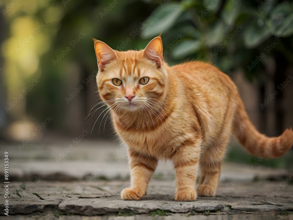 orange cat with blur background, orange cat is sitting and looking orange cat with blur background, orange cat is sitting and looking