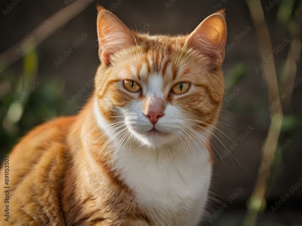 Obraz premium orange cat with blur background, orange cat is sitting and looking