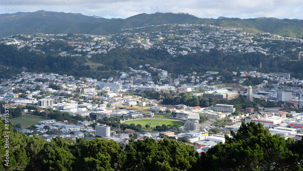 Scenic panoramic landscape view of Wellington from the summit of popular tourism attraction of Mt Vic in capital city of NZ Aotearoa Scenic panoramic landscape view of Wellington from the summit of popular tourism attraction of Mt Vic in capital city of NZ Aotearoa