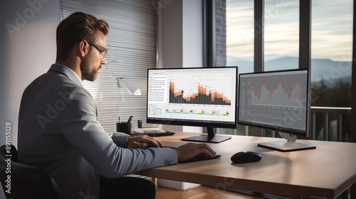 A high-resolution photo of a business professional on a video call in a clean home office, soft natural light. © Sunisa