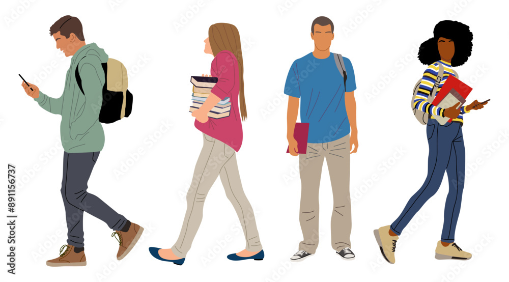 Group of multiracial and multicultural students. Young girls and boys ...
