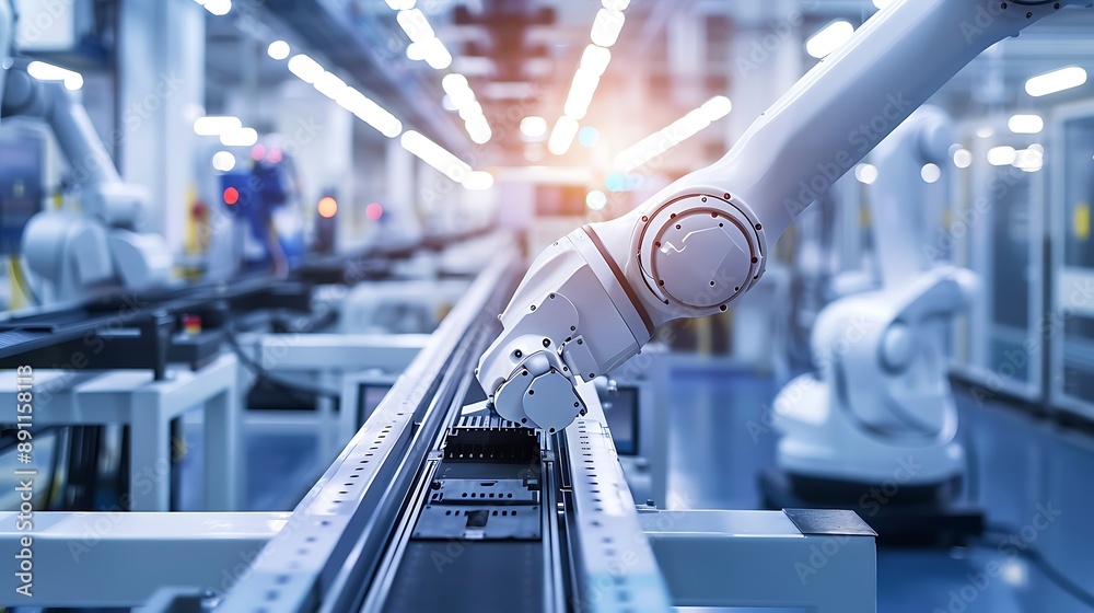 Advanced automation technology with AI driven robots optimizing manufacturing processes and productivity Advanced automation technology with AI driven robots optimizing manufacturing processes and productivity