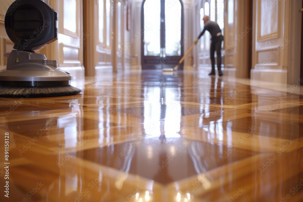 Polishing Hardwood Floor in Elegant Hallway
Polishing Hardwood Floor in Elegant Hallway