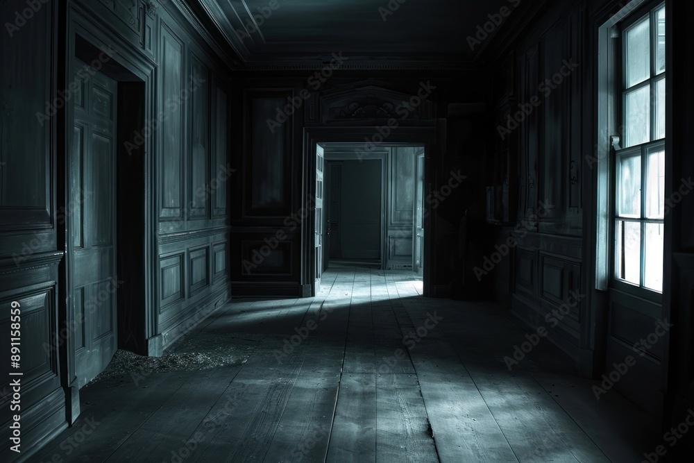 Spooky haunted house architecture building corridor. Spooky haunted house architecture building corridor.