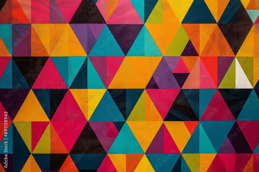 Vibrant geometric pattern with overlapping triangles in bold colors