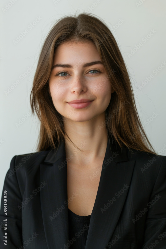 Elegant businesswoman with a gentle smile on a city street background Elegant businesswoman with a gentle smile on a city street background