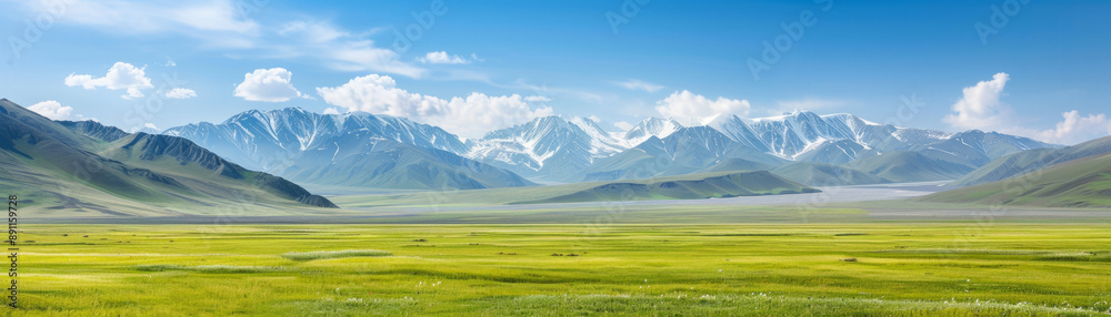 Serenely beautiful meadows and snow-capped mountains in untouched natural scenery. Serenely beautiful meadows and snow-capped mountains in untouched natural scenery.