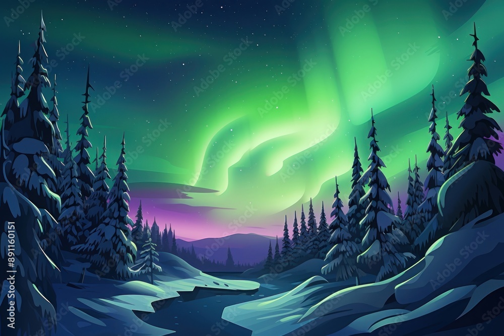 Naklejka premium Outdoors nature winter aurora.