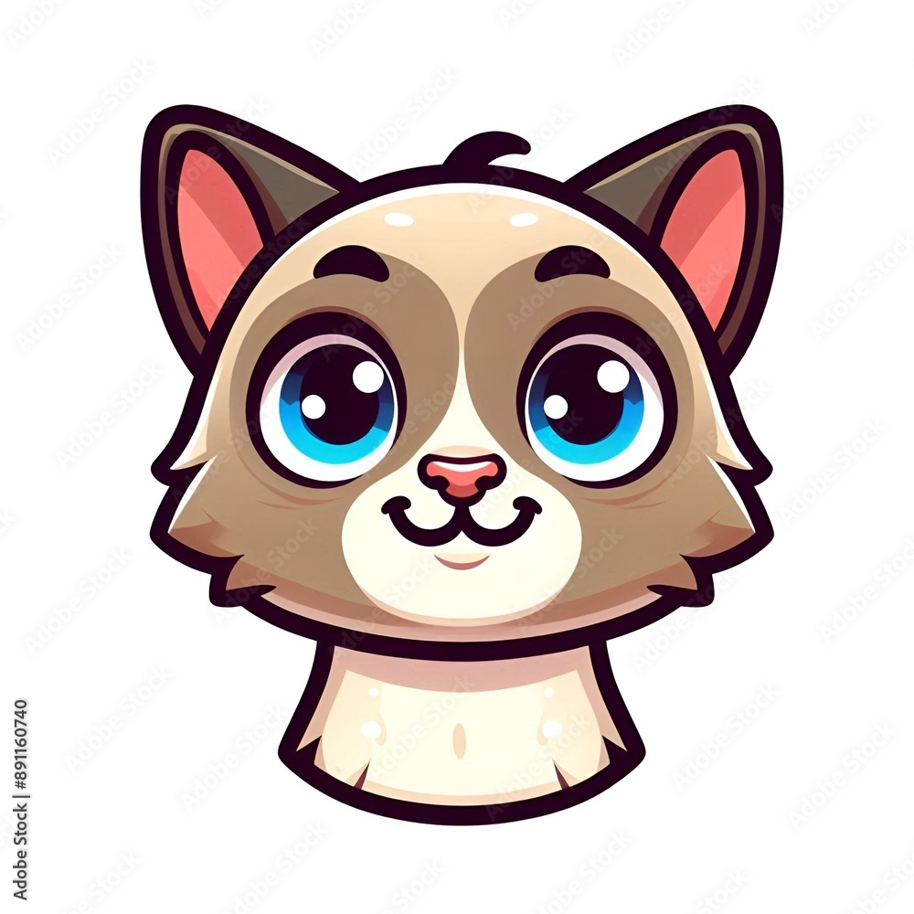 Cartoon style cute siamese cat logo icon with white background, cartoon character of cute siamese friendly cat with simple face in vector style, flat colors Cartoon style cute siamese cat logo icon with white background, cartoon character of cute siamese friendly cat with simple face in vector style, flat colors