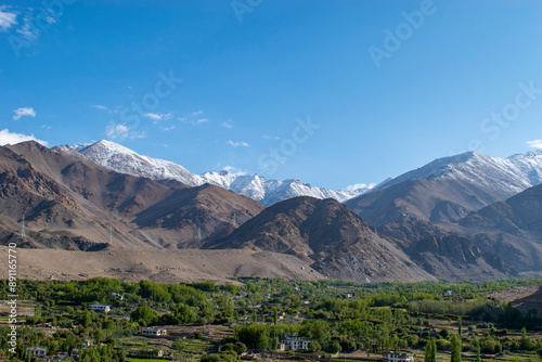 Leh panoramic view. Leh is the capital and largest town of Ladakh union territory in India. photo