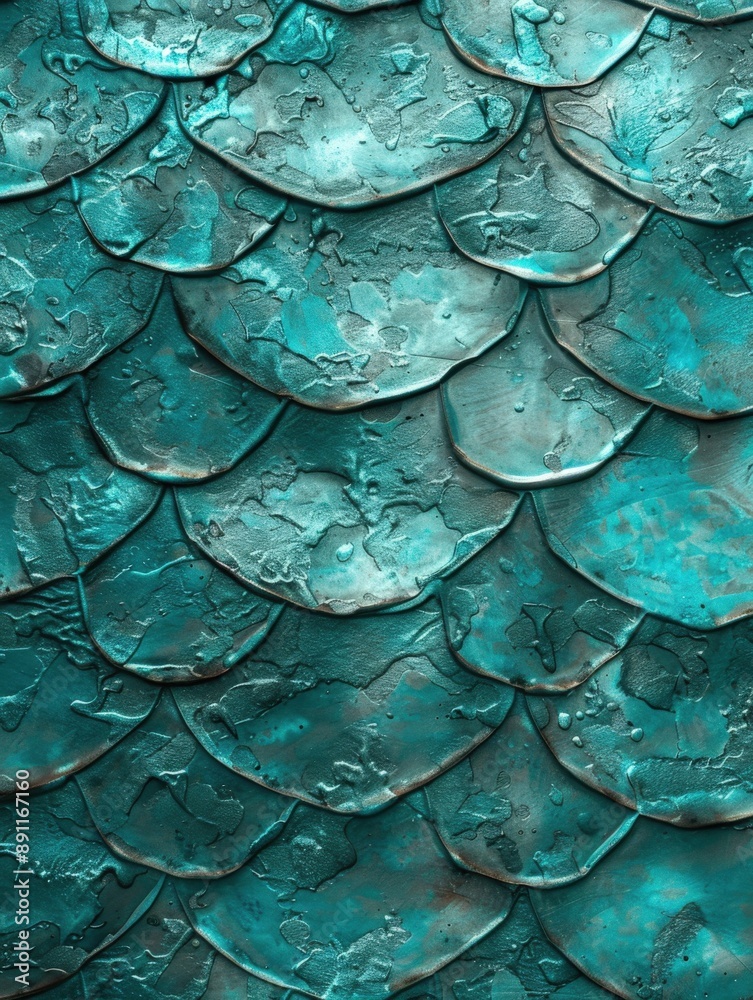 Fototapeta premium Rough and weathered turquoise scales creating a rugged texture