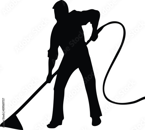 silhouette of a person with vacuum cleaner