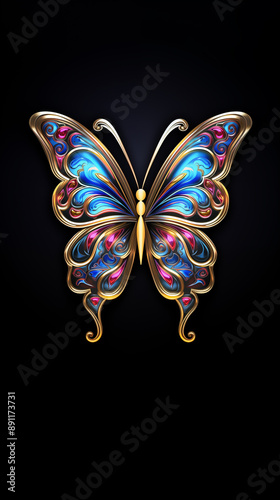 Beautiful butterfly design with golden details on black background
