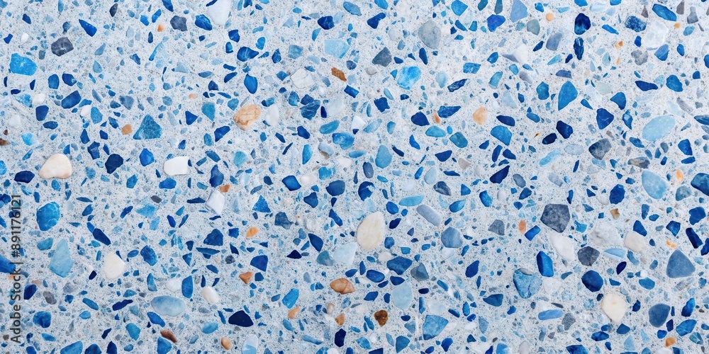 Blue and white terrazzo texture on white background, modern abstract ...