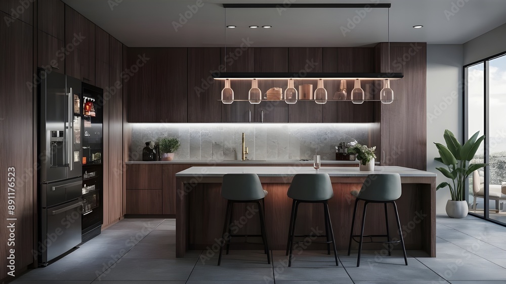 A modern stylish kitchen interior design with clean lines and a ...