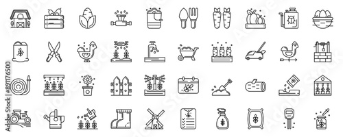 Farming Icon Set Outline Style, Vector Illustration