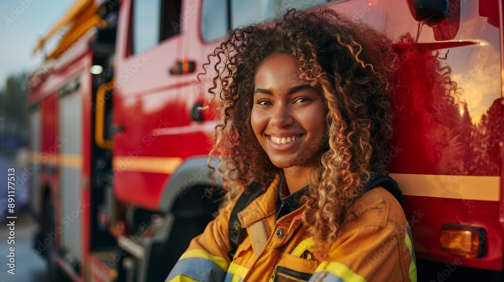 A cheerful young female firefighter A cheerful young female firefighter