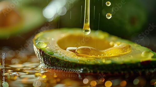 A rich and flavorful oil pressed from avocados, known for its mild taste and high monounsaturated fat content. photo