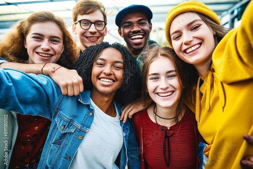 Happy multiracial team of students with open arms smiling at camera together - Diverse young people celebrating success together - Community, diversity, human resources and happy, Generative AI