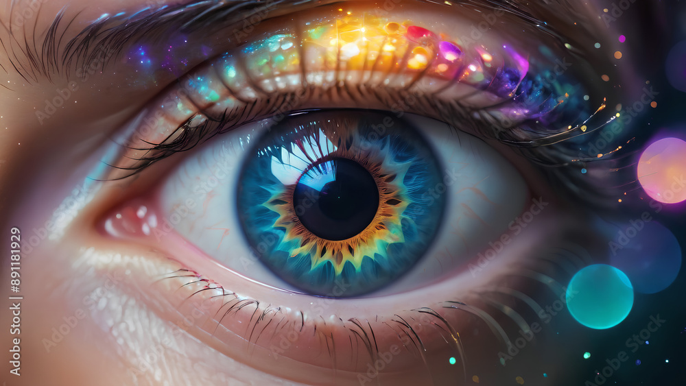 close-up surreal eye with abstract light effects close-up surreal eye with abstract light effects