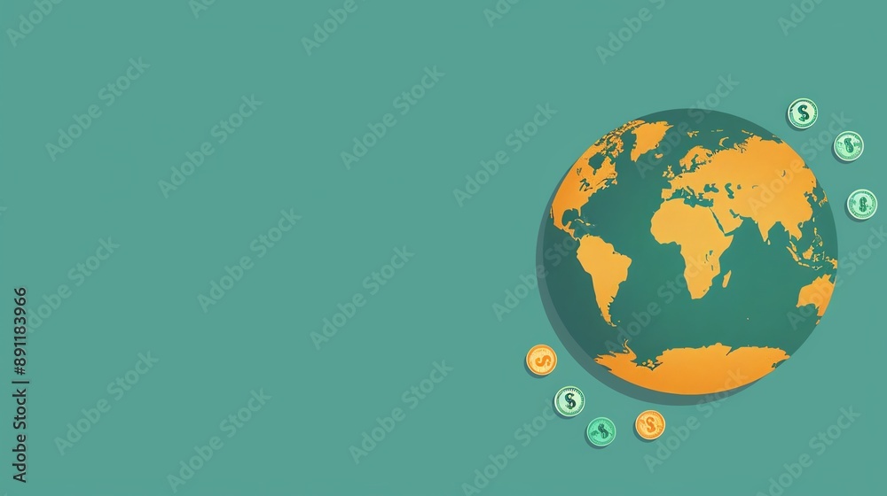 Global economy, currency symbols around the world, flat design illustration Global economy, currency symbols around the world, flat design illustration