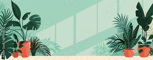 Indoor jungle, room filled with plants, flat design illustration photo