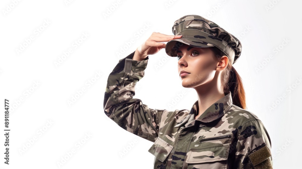 Female soldier standing saluting on white background Female soldier standing saluting on white background