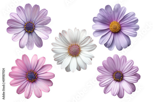 purple daisy  flower  collection on transparent background.