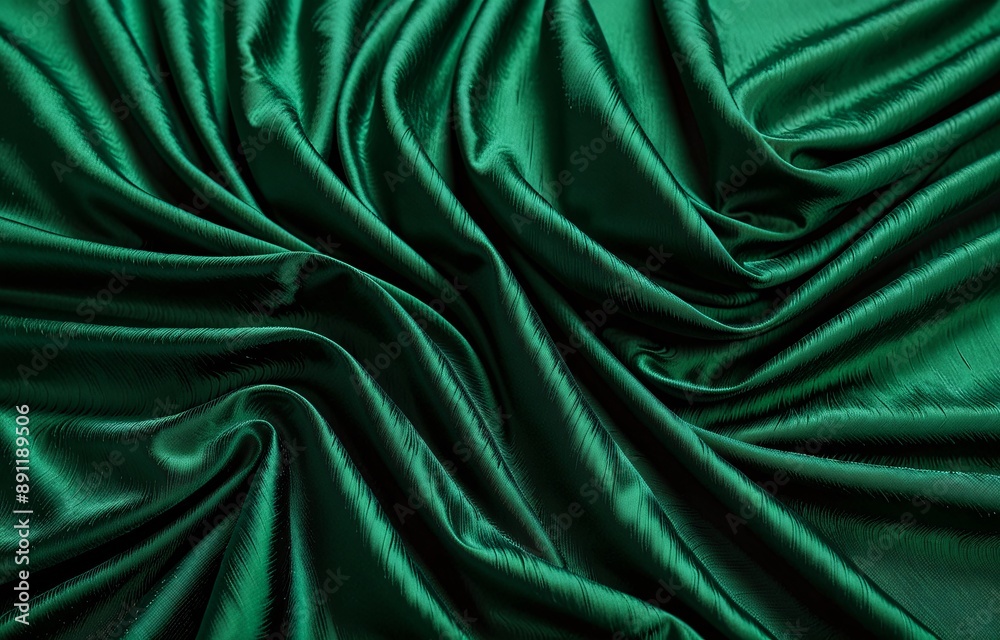 Fototapeta premium Dark green wrinkled fabric texture background