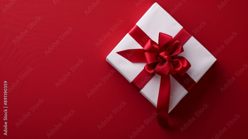 White gift box with red ribbon on a red background. Festive present for celebrations. Perfect for Christmas, birthdays, or special occasions. White gift box with red ribbon on a red background. Festive present for celebrations. Perfect for Christmas, birthdays, or special occasions.